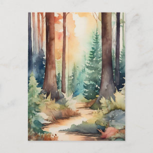 Carte Postale Woodsy de la forêt à l'aquarelle