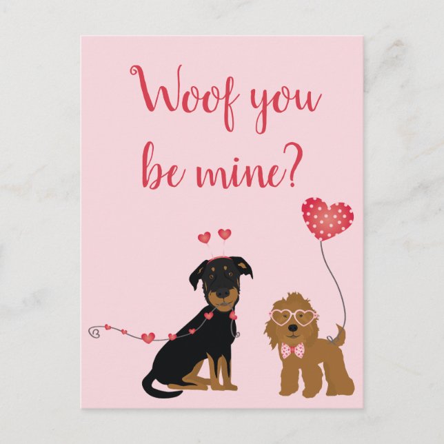 Carte Postale Woof You Be Mine Valentine Dogs (Devant)