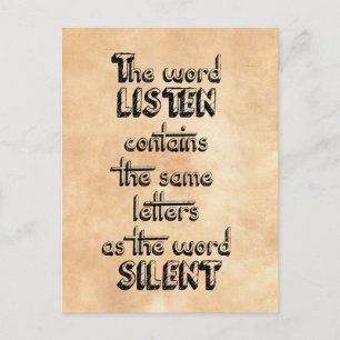 Carte Postale Word LISTEN contient les mêmes lettres que SILENT