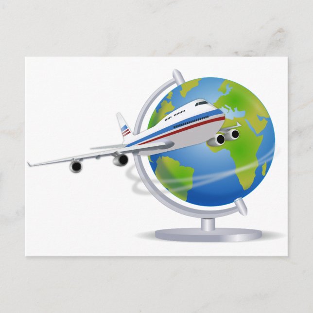 Carte Postale World Travel Plane et Globe (Devant)