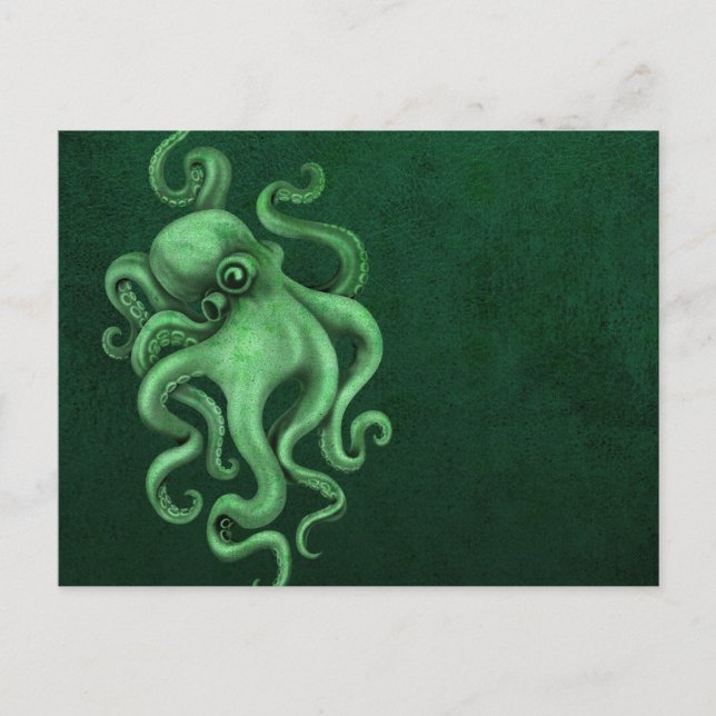 Carte Postale Worn Vintage Octopus Illustration - Green (Devant)