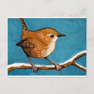 CARTE POSTALE WREN IN OIL PASTEL