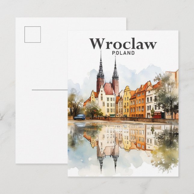 Carte Postale Wroclaw Pologne Aquarelle Peinture Voyage (Devant / Derrière)