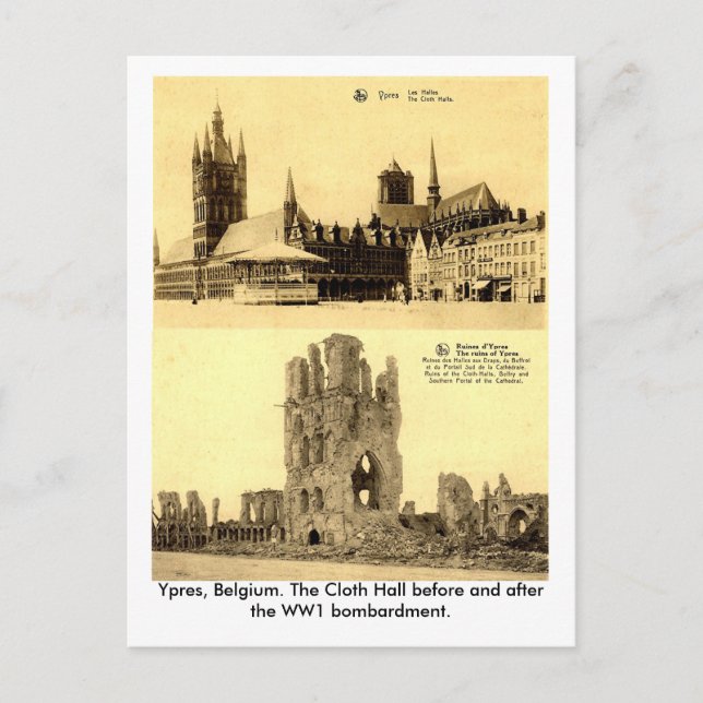 Carte Postale WW1 - Ypres, la salle des draps (Devant)