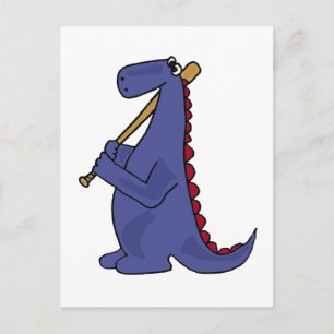 Carte Postale WX - Dinosaure Bleu Jouer Dessin De Baseball
