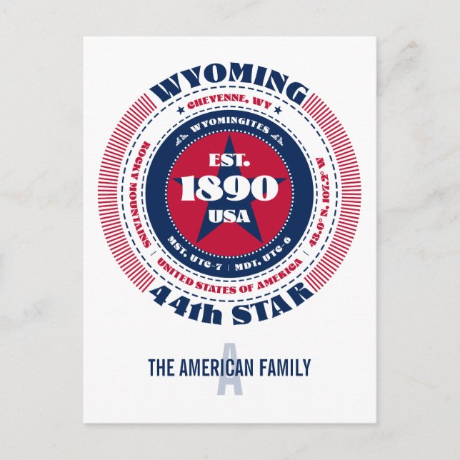 Carte Postale Wyoming, Cheyenne, WY, Patriotique, Monogramme (Devant)