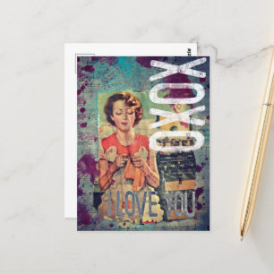 Carte Postale XOXO I Love You Retro Mixed Media Collage