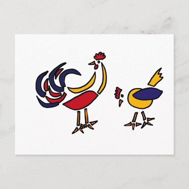 Carte Postale XX- Art Abstrait Poule et Coq (Devant)