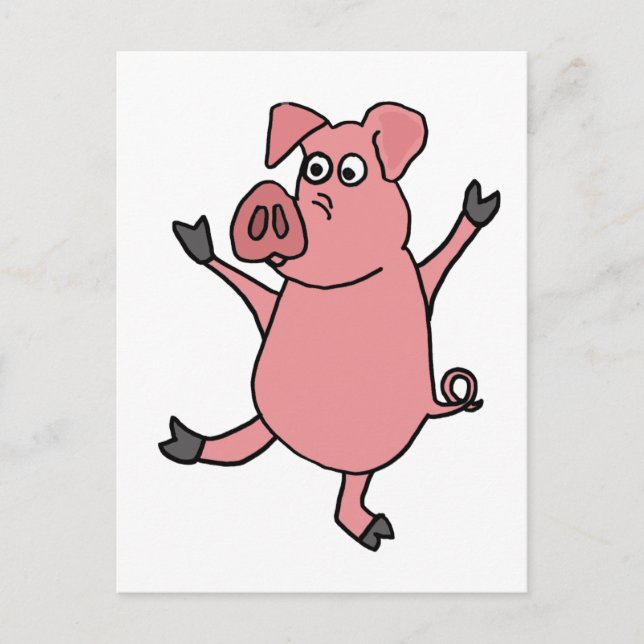 Carte Postale XX- Danser un dessin de porc rose (Devant)