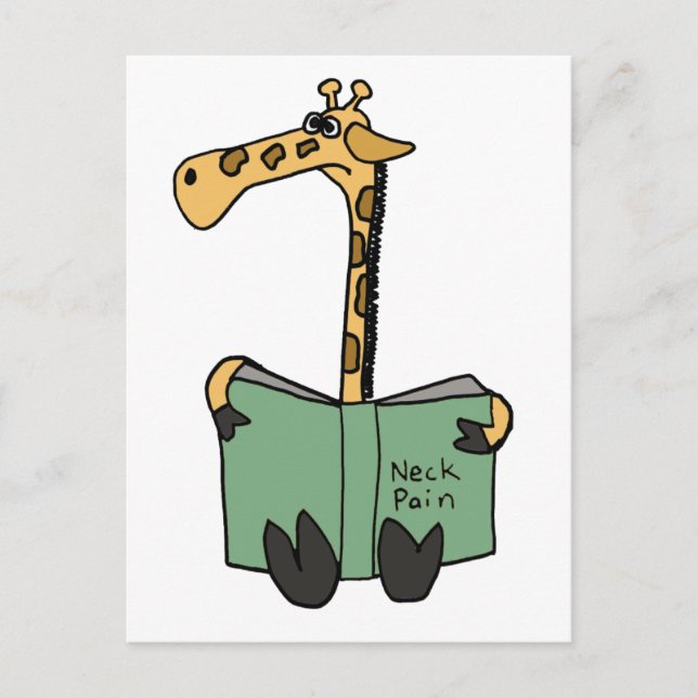 Carte Postale XX- Drôle Giraffe Lecture Cou Douleur Livre Carica (Devant)