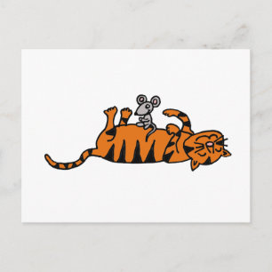 Carte Postale XX- Souris assise sur un dessin d'estomac de chat