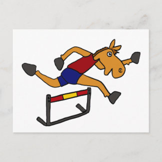 Carte Postale XY - Drôle Cheval Sauter sur Hurdles Cartoon