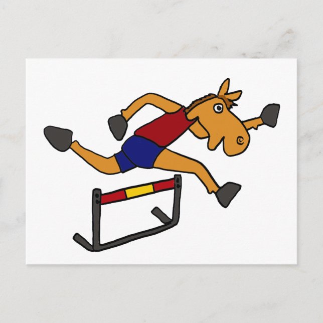 Carte Postale XY - Drôle Cheval Sauter sur Hurdles Cartoon (Devant)