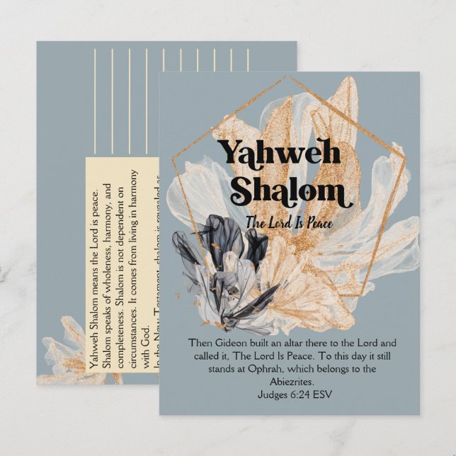 Carte Postale Yahweh Shalom | Noms de Dieu Écriture Dévotionnell (Devant / Derrière)