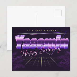 Carte Postale Yasemin Nom Prénom lila Date d'anniversaire de la