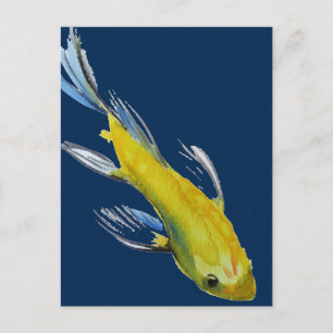 Carte Postale Yellow koi Japonais carp watercolour art fish