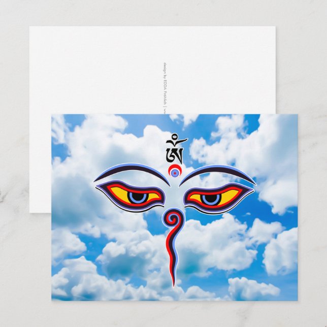 Carte Postale Yeux de sagesse du Bouddha - Yeux du temple de Bod (Devant / Derrière)