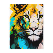 Yeux piercing bleu et jaune Lion colorés 5x7"