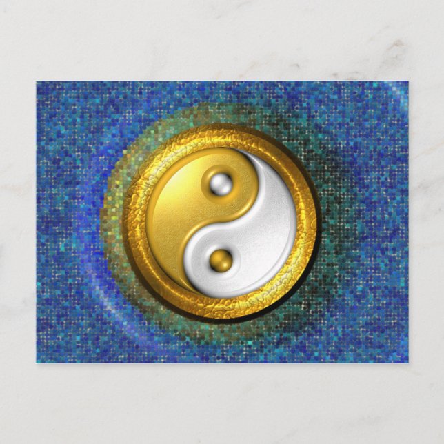 Carte postale Yin-Yang, Anneau doré et mosaïque bl (Devant)