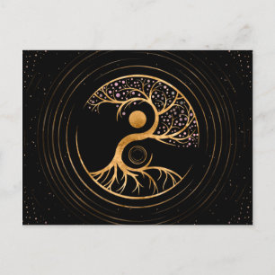 Carte Postale Yin Yang Arbre de vie - Fluorite et or