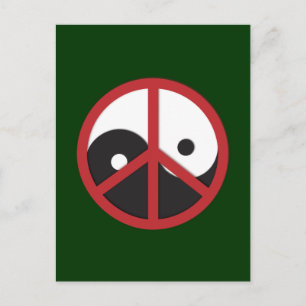 Carte Postale Yin-Yang avec signe de Paix - rouge