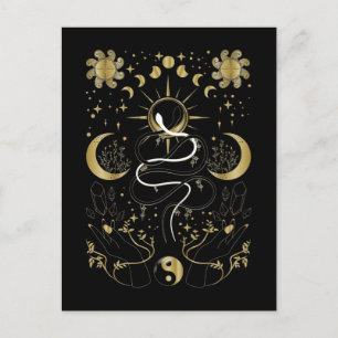 Carte Postale Yin Yang Crescent Lune Soleil Céleste Serpents