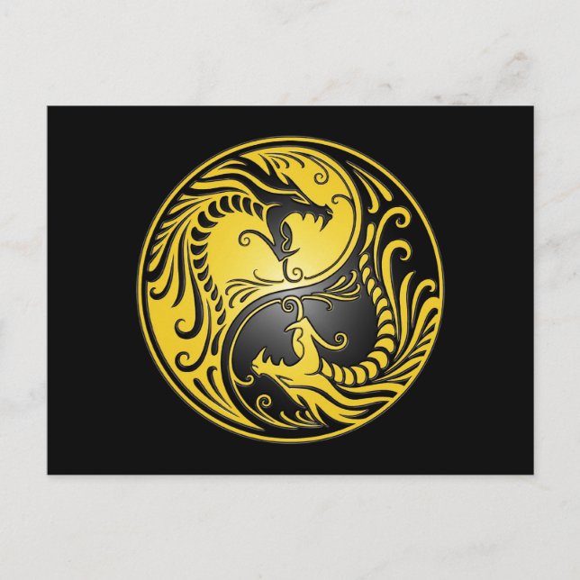 Carte Postale Yin Yang Dragons, jaune et noir (Devant)