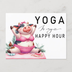 Carte Postale Yoga Cow  est ma femme de l'heure heureuse en pose