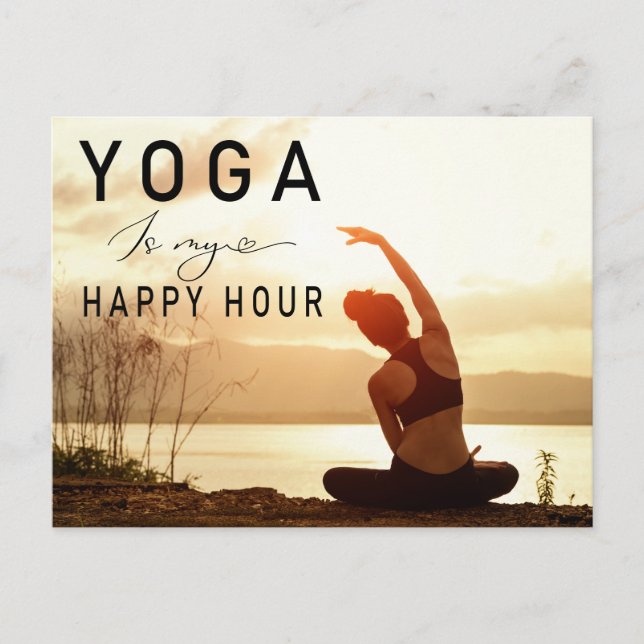 Carte Postale Yoga est mon happy hour Femme posant yoga (Devant)