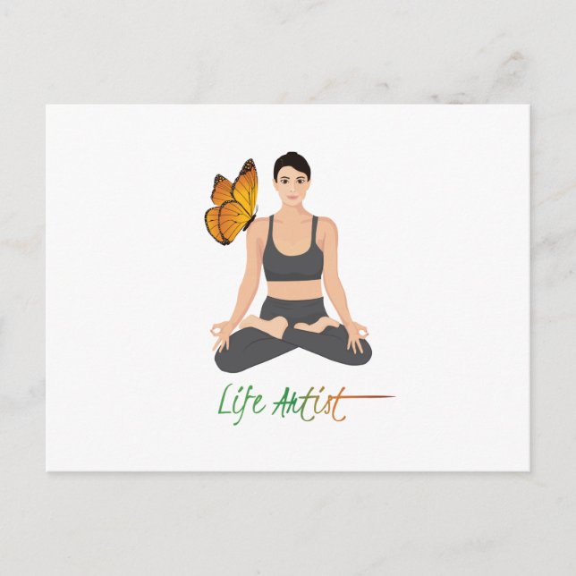 Carte Postale Yoga Life Artist Citation Girl in Lotus Butterfly (Devant)