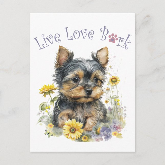 Carte Postale Yorkie Chien Maman Florale (Devant)