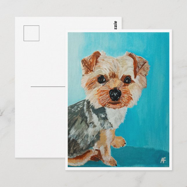 Carte Postale Yorkshire Terrier Peinture d'Alfred Fox (Devant / Derrière)