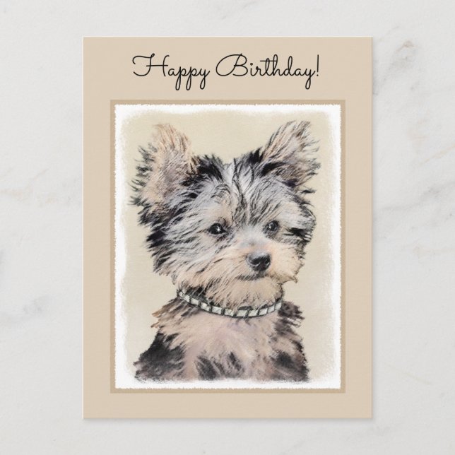 Carte Postale Yorkshire Terrier Puppy Peinture Chien original (Devant)