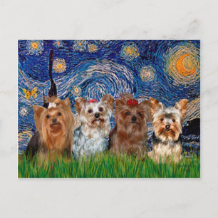 Carte Postale Yorkshire Terrier Quad - Nuit étoilée