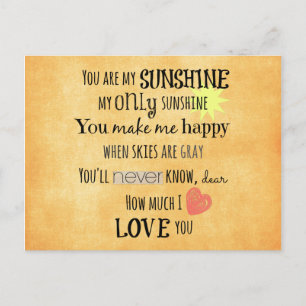 Carte Postale You are my Sunshine Word Art Typography