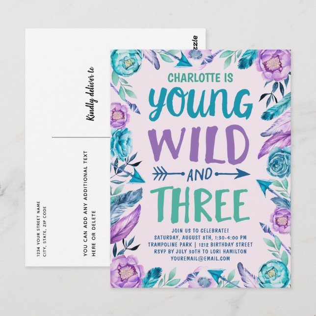 Carte Postale Young Wild and Three Girls Birthday Party (Devant / Derrière)