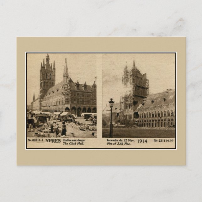 Carte Postale Ypres la salle des draps avant la destruction 1914 (Devant)