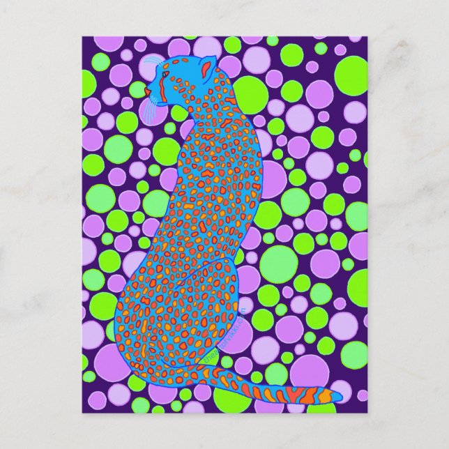 Carte postale Z Blue Cheetah Big Cat Pop Art Abstr (Devant)