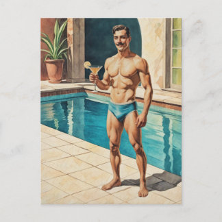 Carte Postale Zaddy Pin-Up Masculin Vintage | Étalon Rétro au Bo