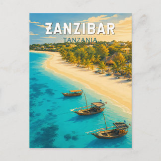 Carte Postale Zanzibar Tanzanie Illustration Art de Voyage Vinta