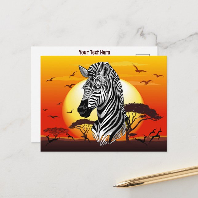 Carte Postale Zebra African Savanna Wild Animal (Devant/Arrière en situation)