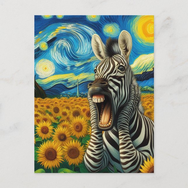 Carte Postale Zebra hurle dans un champ de tournesol de Faux Van (Devant)