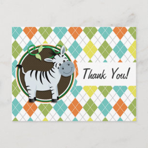 Carte Postale Zebra on Colorful Argyle Pattern