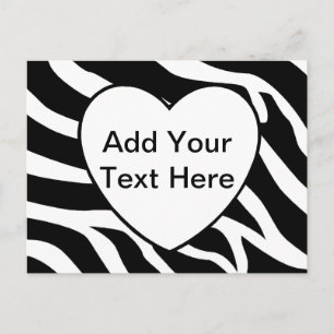 Carte Postale Zebra Print Stripes Coeur blanc