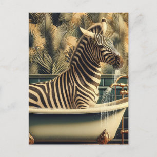 Carte Postale Zèbre amusant dans une baignoire Clawfoot