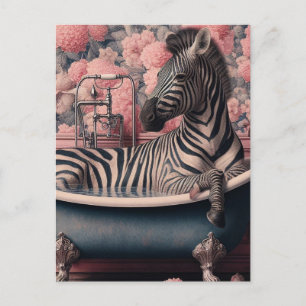 Carte Postale Zèbre amusant dans une baignoire dans une salle de