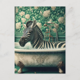Carte Postale Zèbre amusant dans une baignoire Salle de bain fle