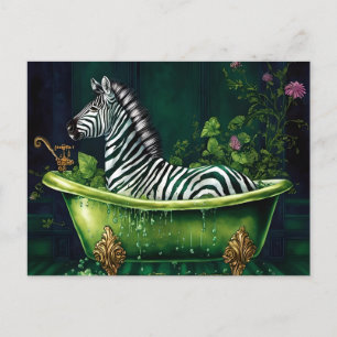 Carte Postale Zèbre amusant dans une baignoire verte