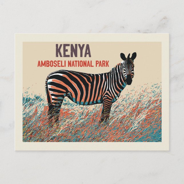 Carte Postale Zèbre dans le parc national d'Amboseli, Kenya (Devant)