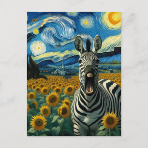 Carte Postale Zèbre drôle dans un champ de tournesols de Van Gog